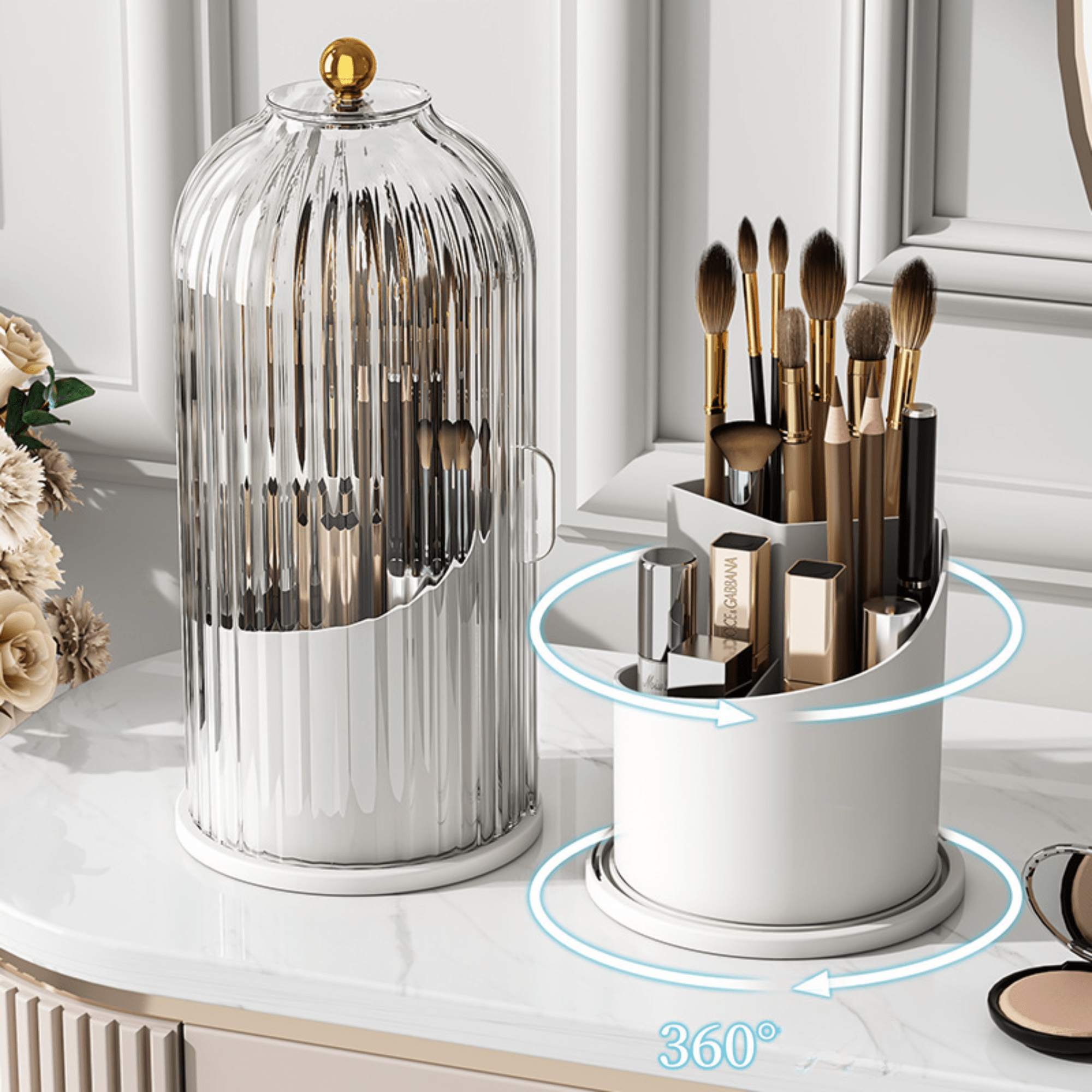 Dustproof Makeup Brush Holder with Visible Compartment