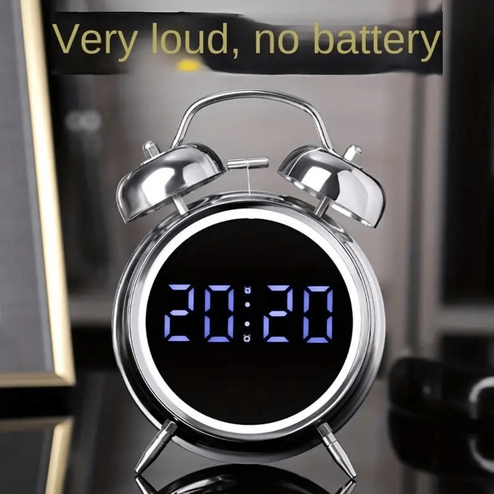 LED Display Twin Bell Metal Clock