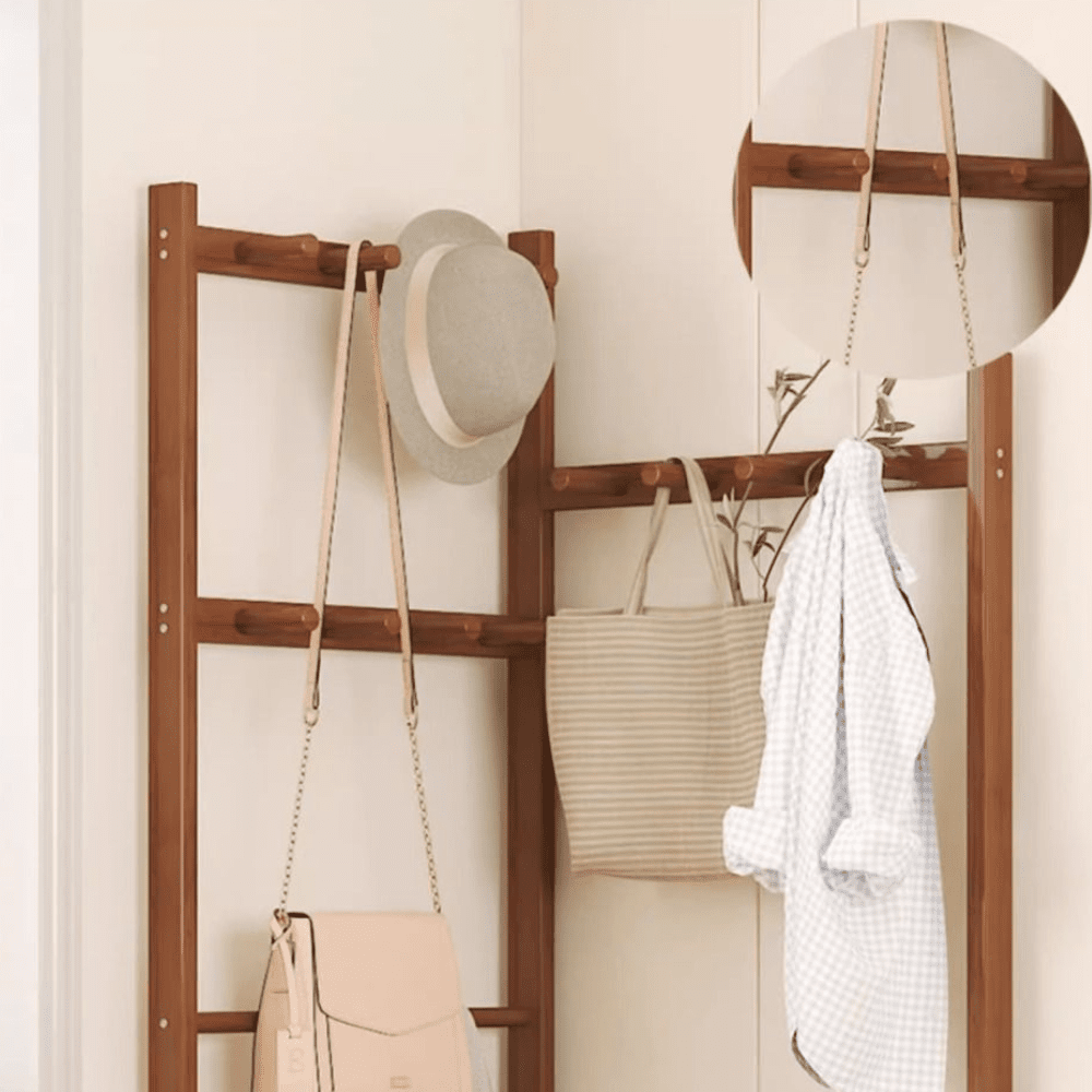 Space-Saving Corner Mounted Bamboo Clothes Rack