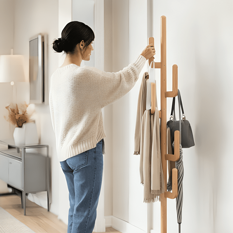 Solid Wood Freestanding Clothes Hanger Stand