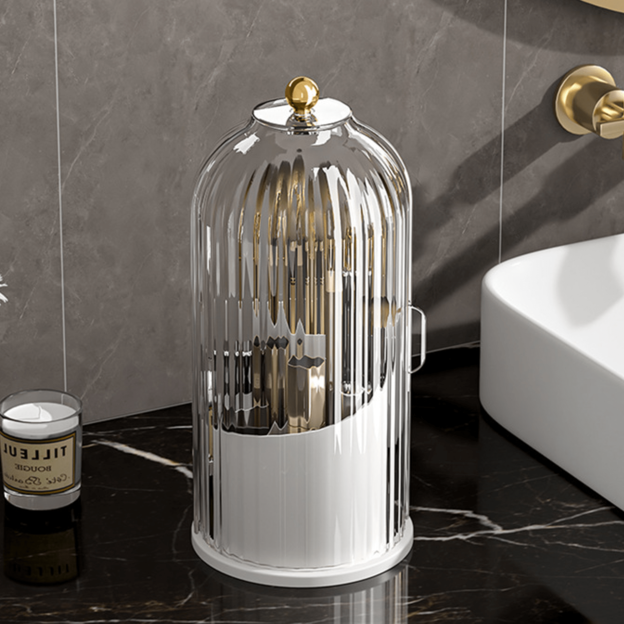 Dustproof Makeup Brush Holder with Visible Compartment