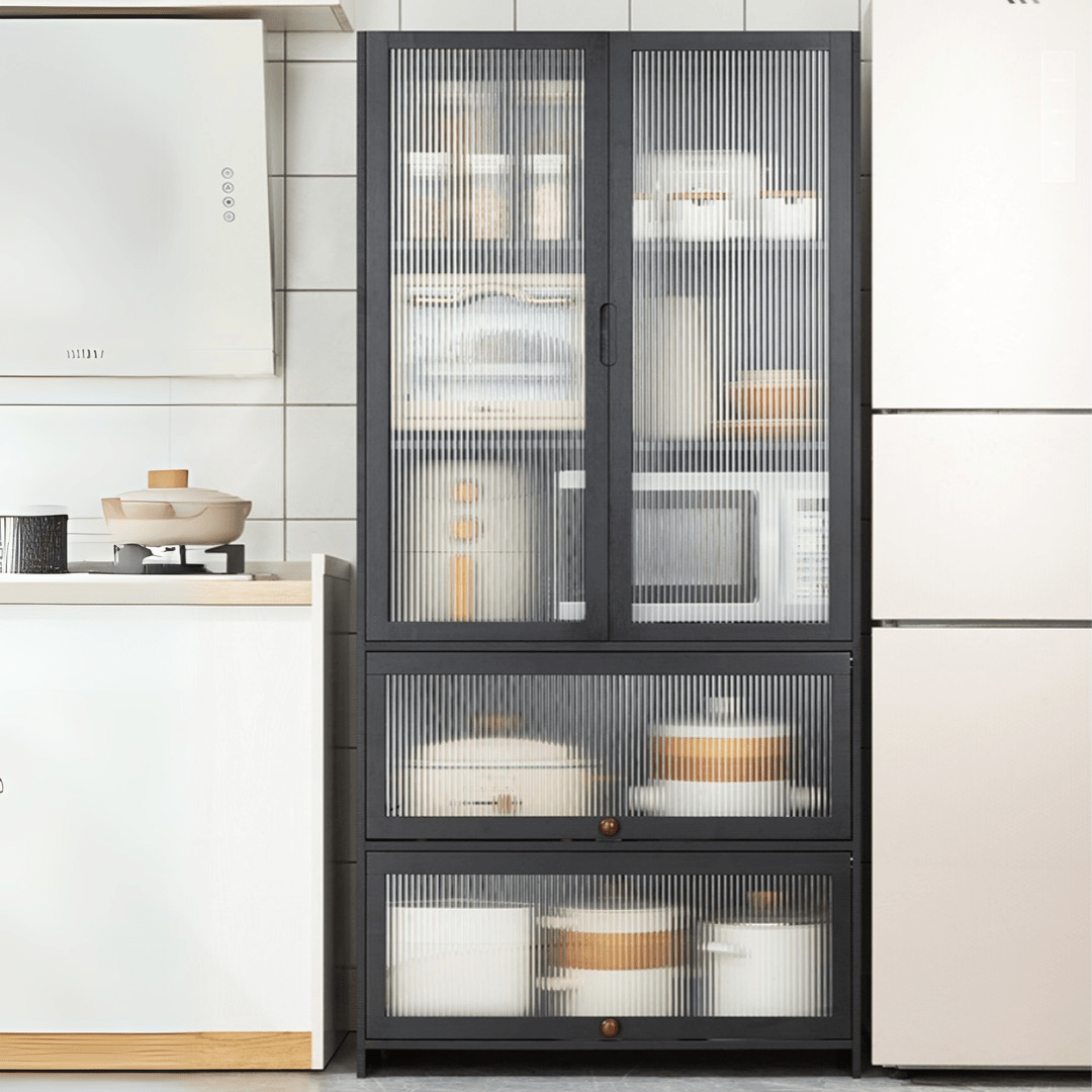 Multipurpose Bamboo Wood Kitchen Storage Rack(Black-80cm)