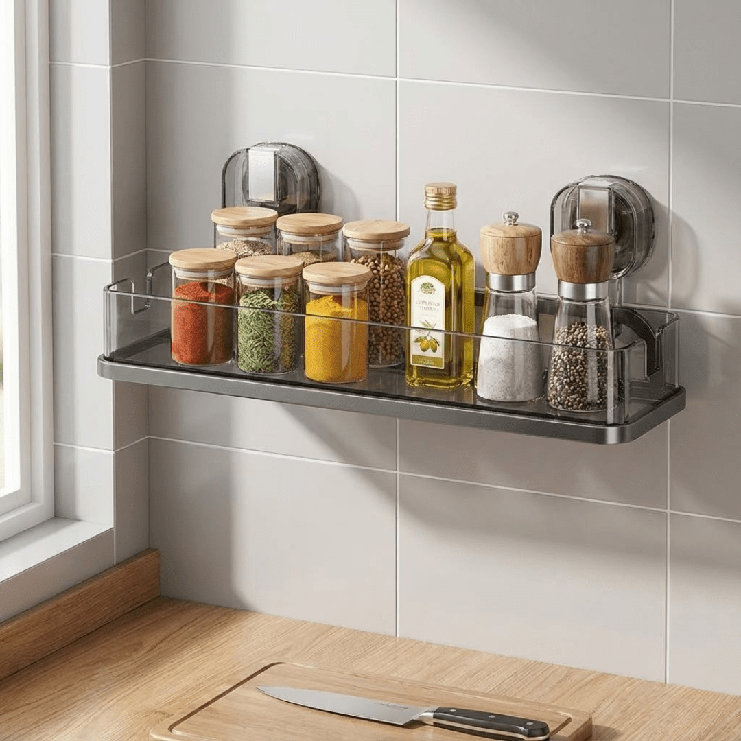 Multi-Purpose Punch-Free Transparent Suction Cup Wall Mounted Storage Rack
