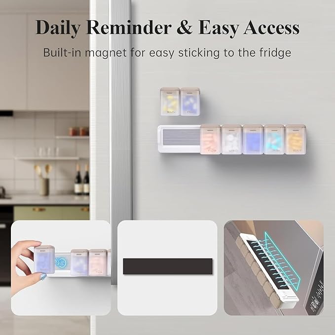 Magnetic Weekly Pill Organizer with 7 Removable Compartments