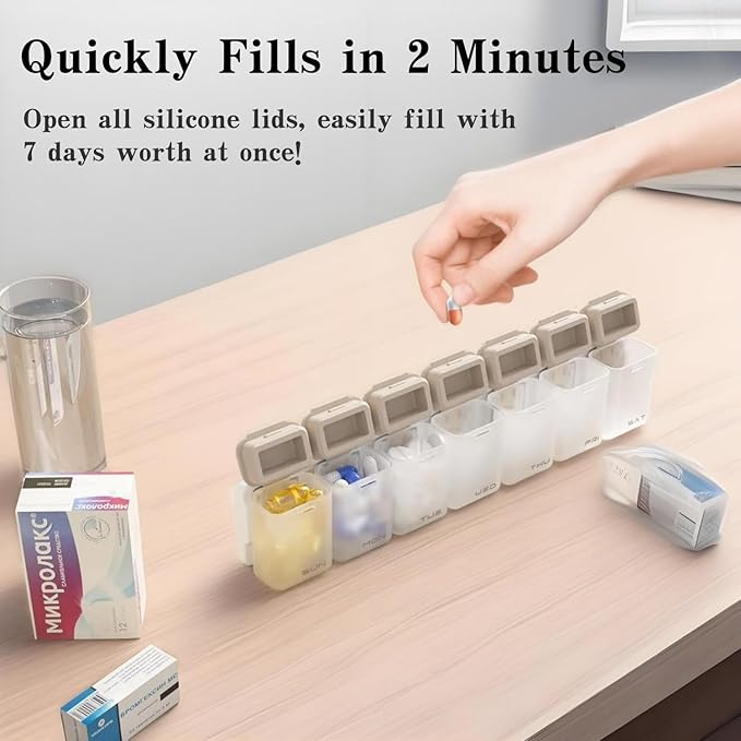 Magnetic Weekly Pill Organizer with 7 Removable Compartments