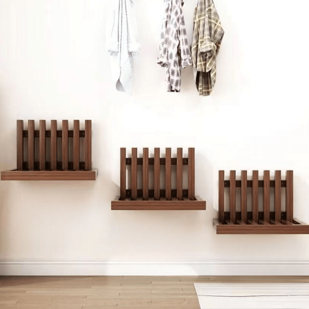 Solid Wood Foldable Wall-Mounted Shoe Changing Bench