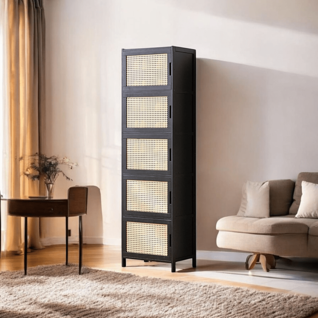 Multi-Purpose Bamboo Wood Storage Cabinet (Black-43cm)