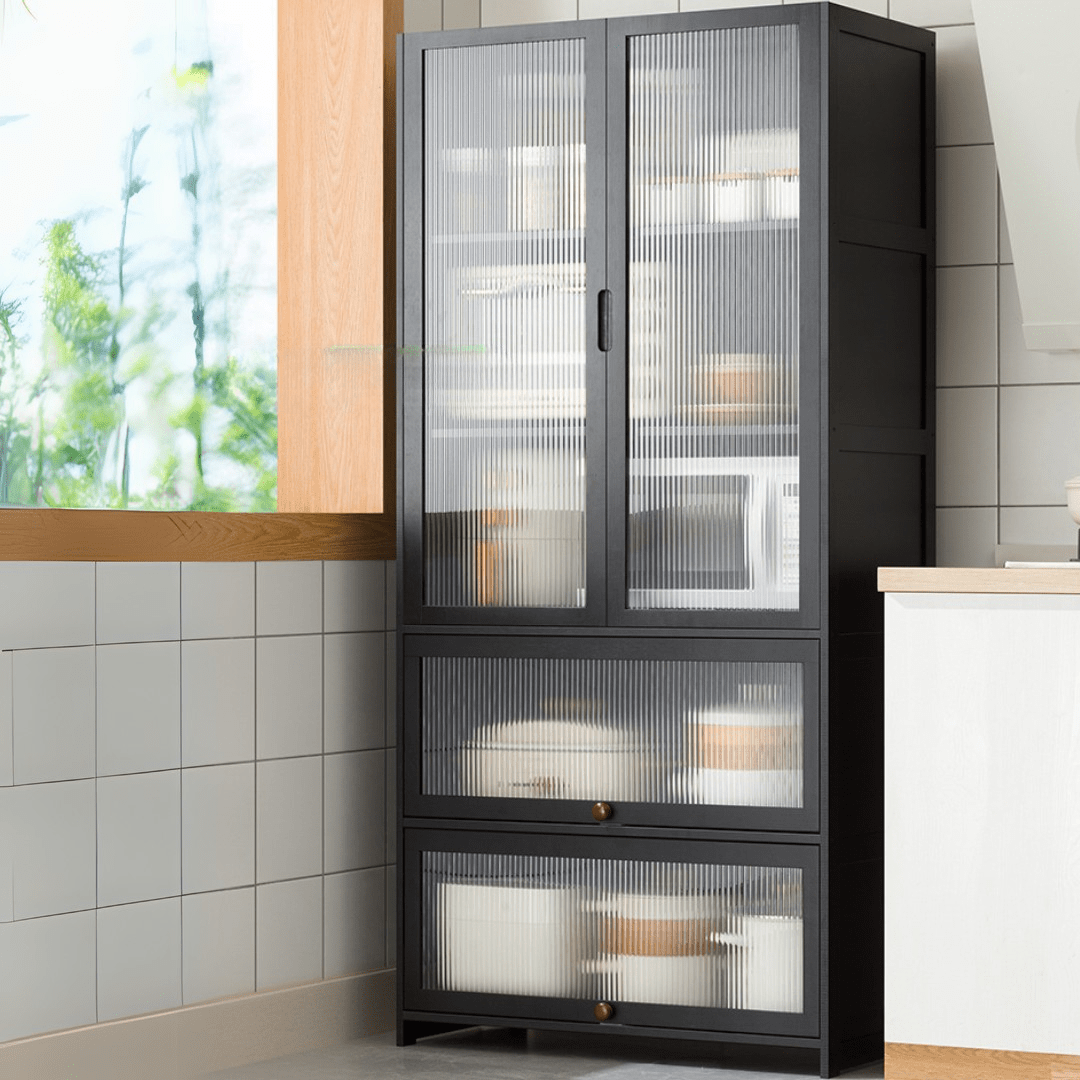 Multipurpose Bamboo Wood Kitchen Storage Rack(Black-80cm)