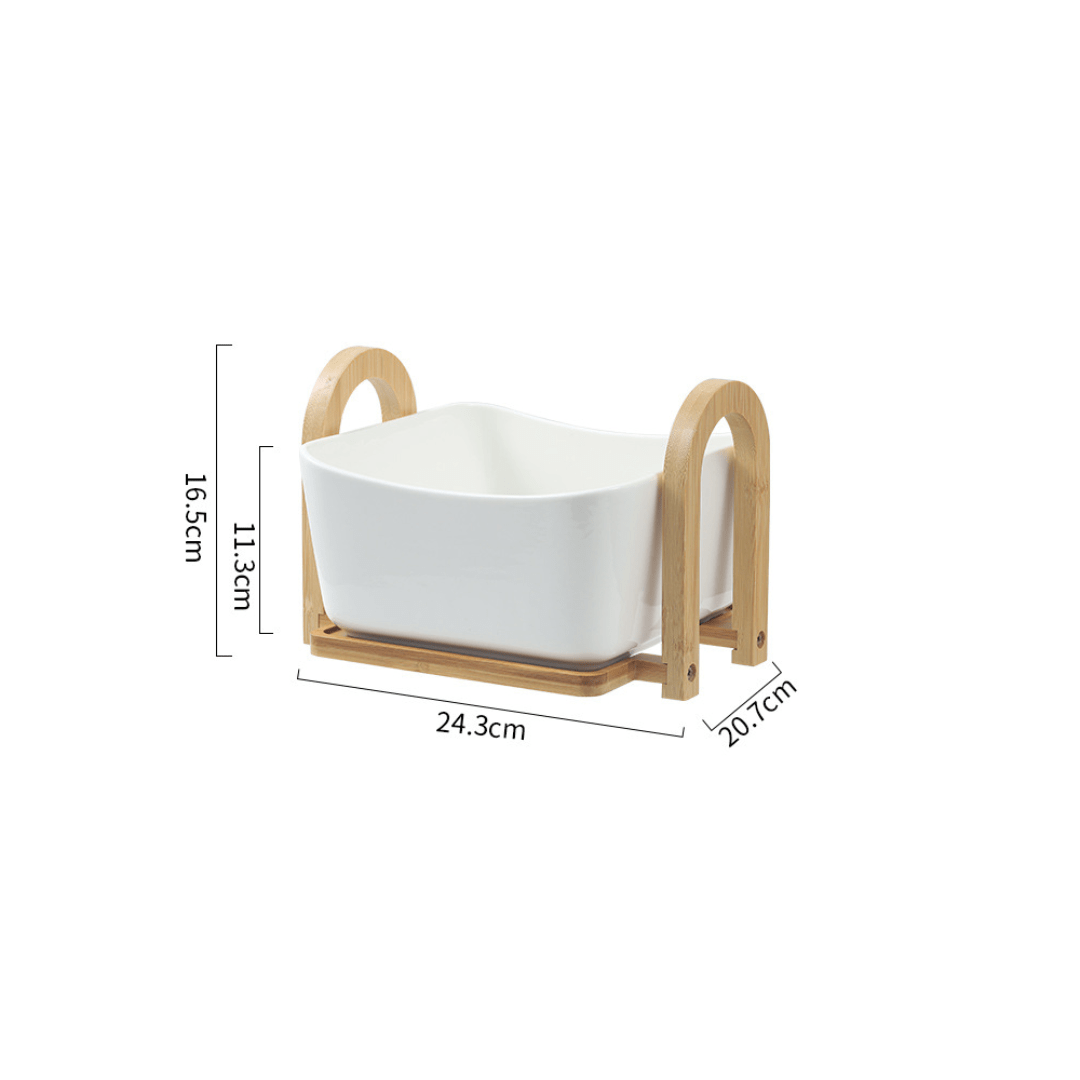 Multi-Purpose Heat-Resistant Ceramic Fruit Plate with Wooden Tray