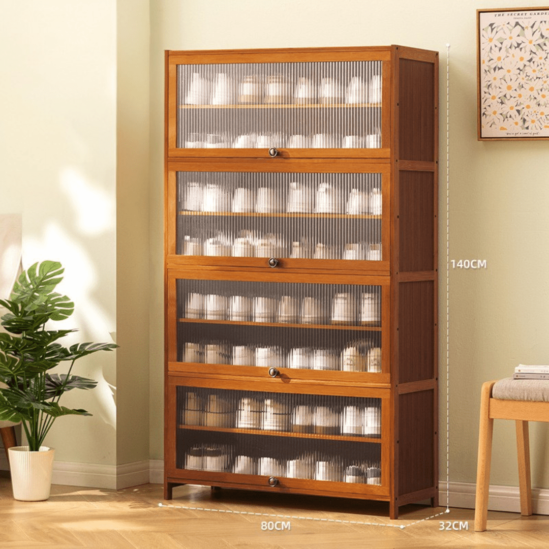 Multi-Tier Bamboo Shoe Rack with Transparent Flap Doors (80cm)