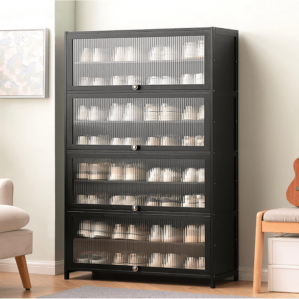 Multi-Tier Bamboo Shoe Rack with Transparent Flap Doors (80cm)