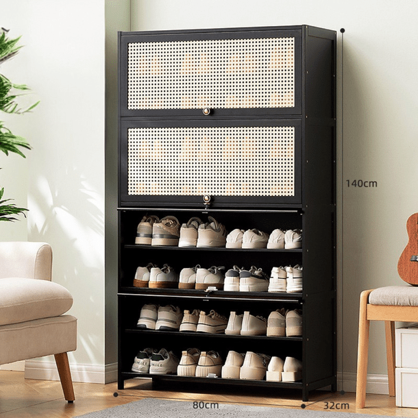 Multi-Tier Bamboo Wood Storage Shelf with Flip-Up Doors (80cm)