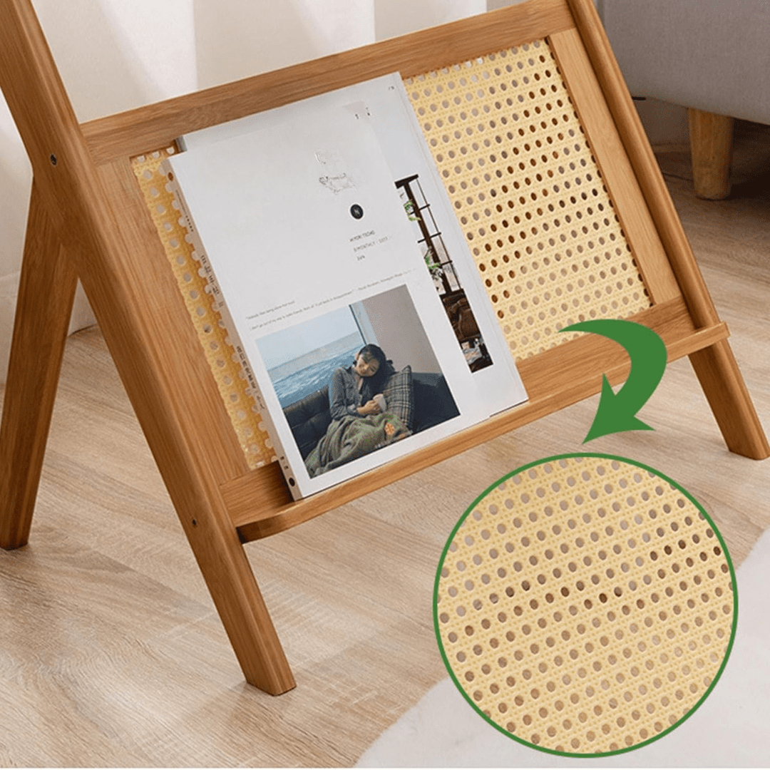 Modern Bamboo Side Table with Glass & Storage Shelf (Natural Wood-55cm)