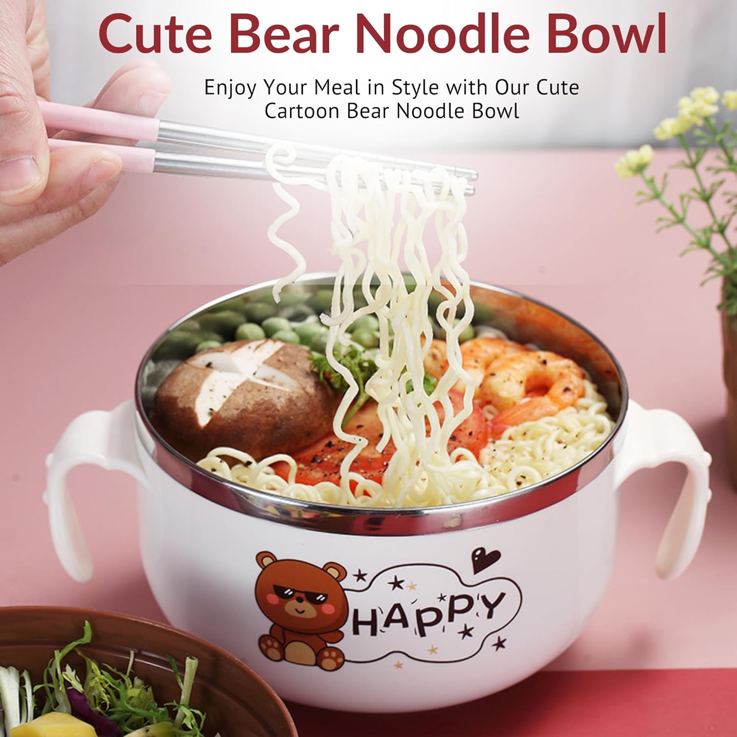 Stainless Steel Cute Bear Noodle Bowl