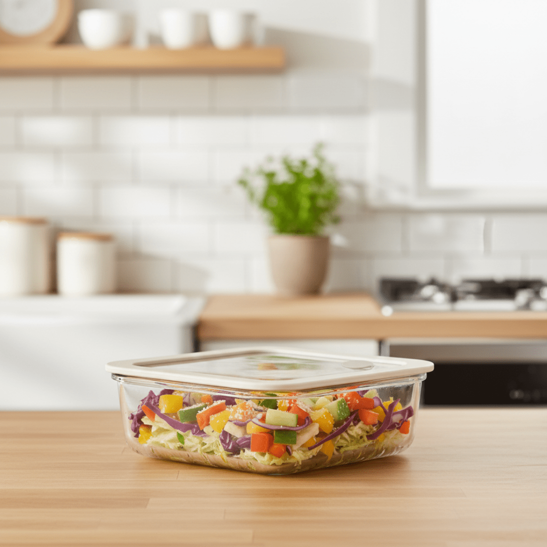 Square Borosilicate Glass Food Container with Vented Lid