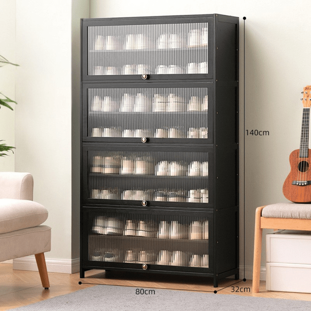 Multi-Tier Bamboo Shoe Rack with Transparent Flap Doors (80cm)