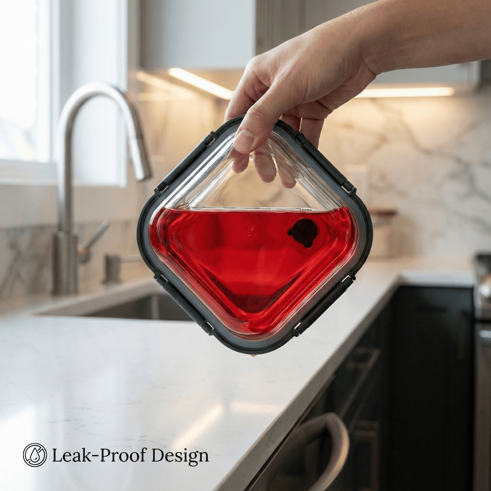 Square Borosilicate Glass Container with Vented Glass Lid