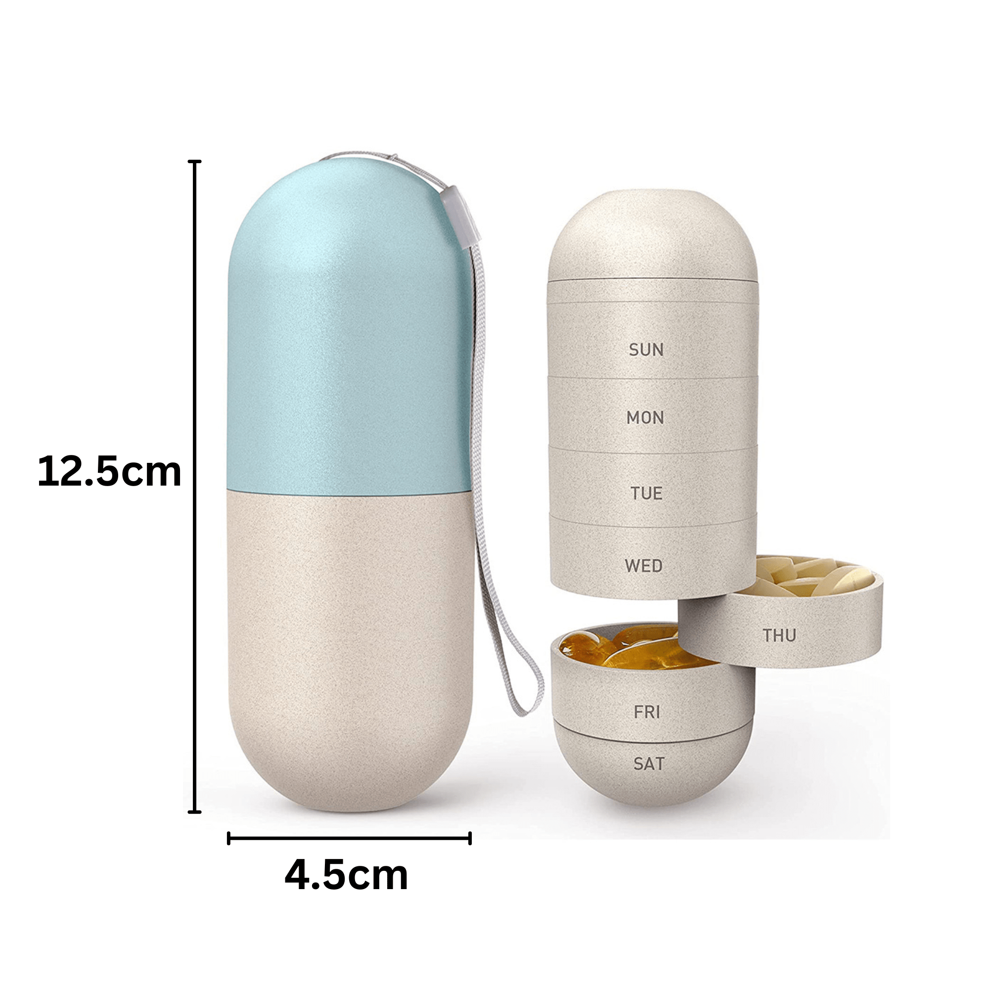 Portable Plastic Two-in-One Waterproof Pill Organizer with 7 Compartment (Pack of 1)