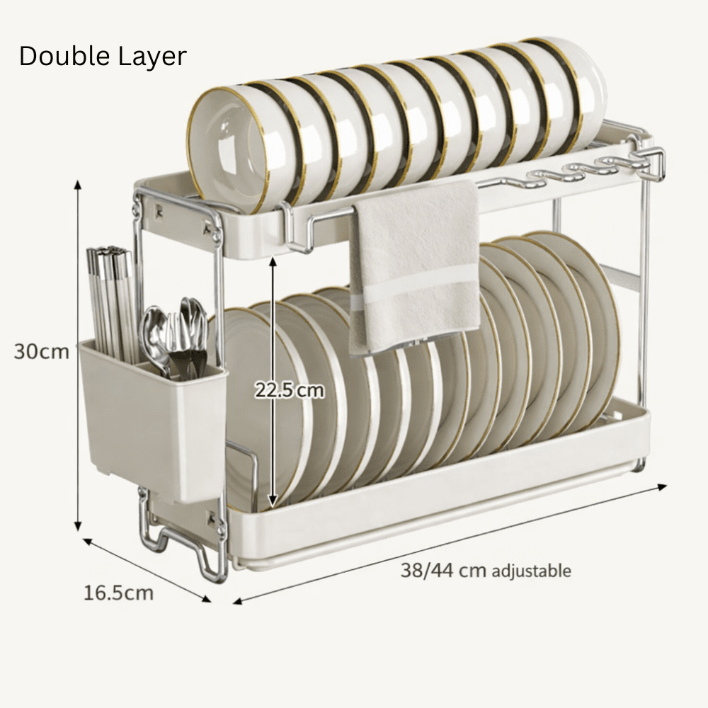 Multi-Functional Two-Level Dish Drying Rack with Adjustable Length