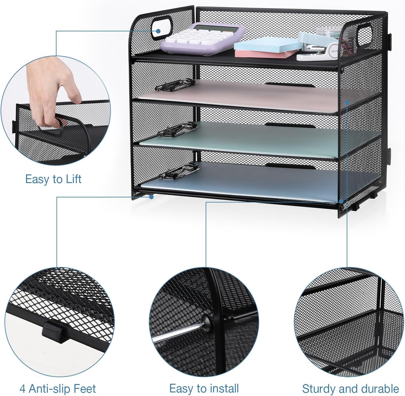 Sleek 4-Tier Desk Organizer With Portable Handle