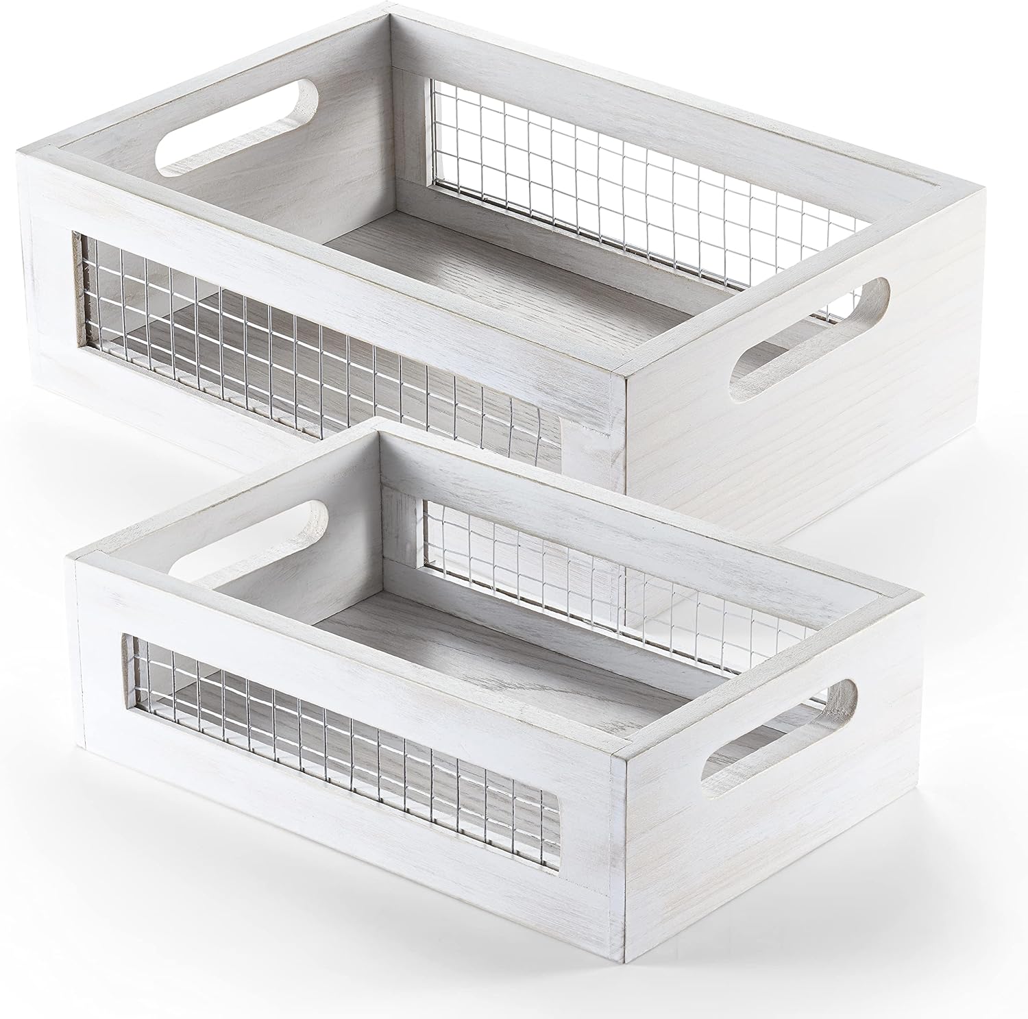 Rustic White Wooden Storage Baskets – Set of 2