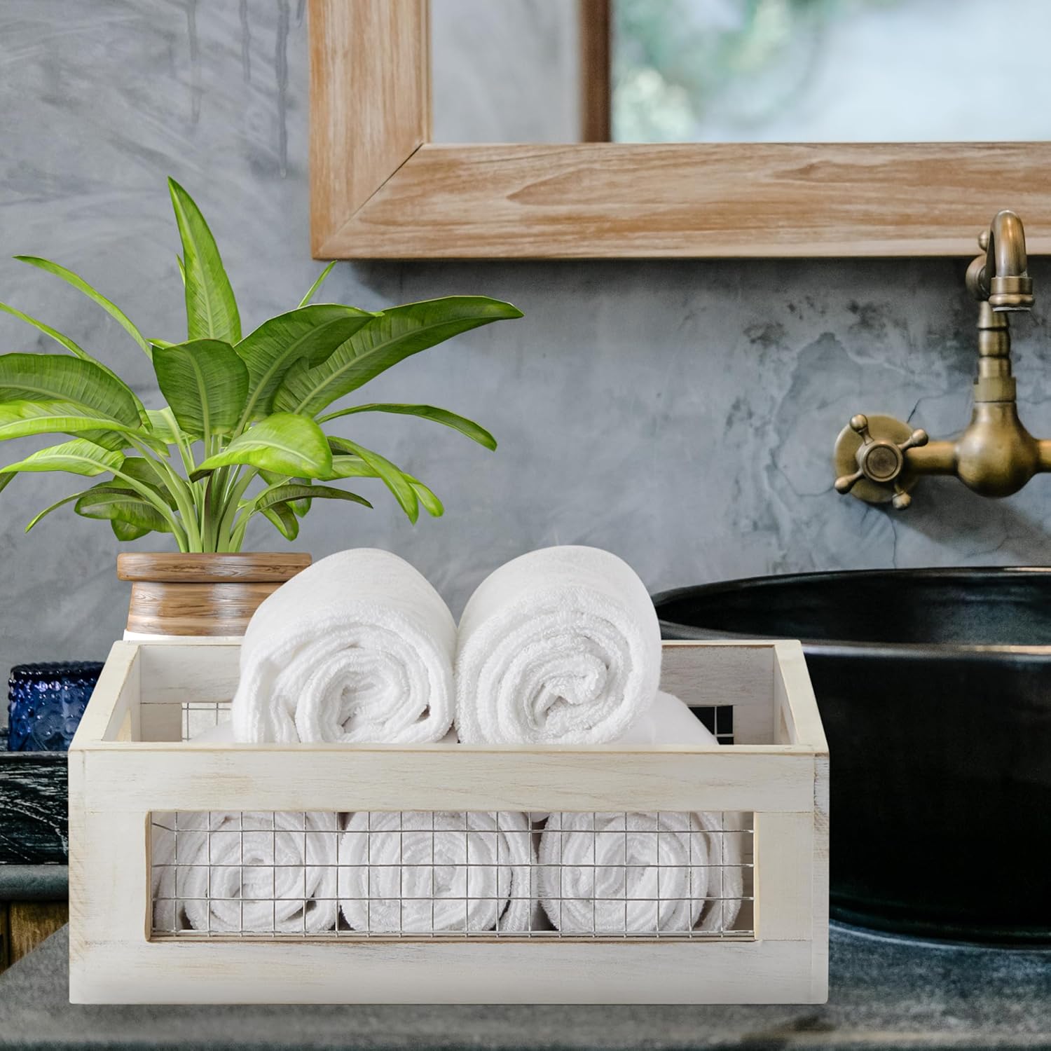 Rustic White Wooden Storage Baskets – Set of 2