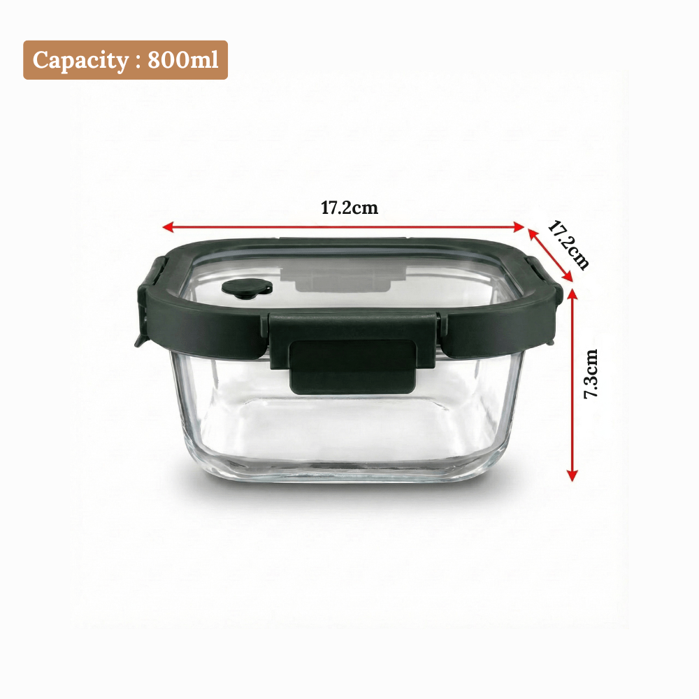 Square Borosilicate Glass Container with Vented Glass Lid (800ml)
