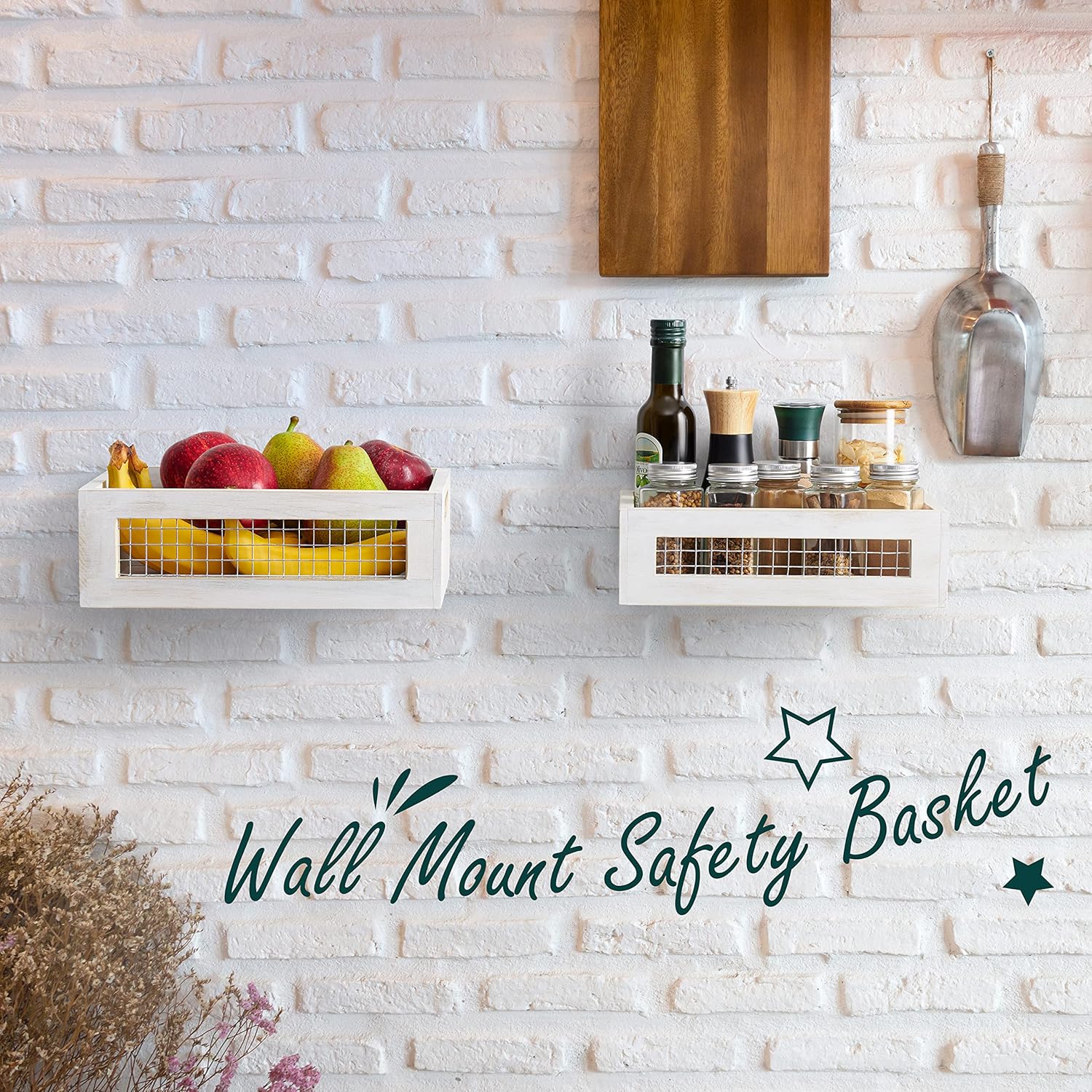 Rustic White Wooden Storage Baskets – Set of 2