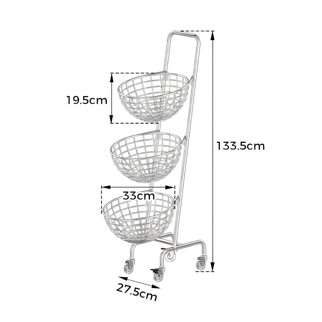 Three-Layer Carbon Steel Storage Trolley with Wheels