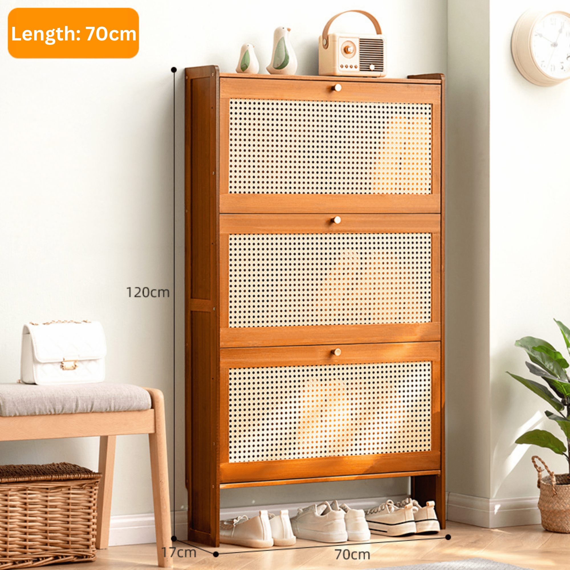 Multi-Layer Bamboo Wooden Shoe Organizer with Dustproof Doors (Brown-70cm)
