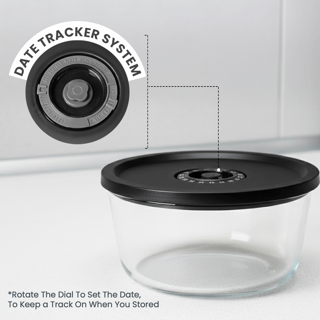 Vacuum Glass Storage Container with Date Tracker Lid