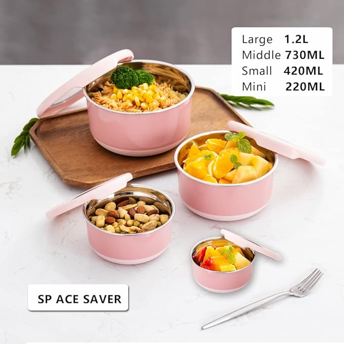 Leakproof Set of 4 Pink Bento Lunch Box Containers
