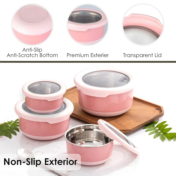 Leakproof Set of 4 Pink Bento Lunch Box Containers