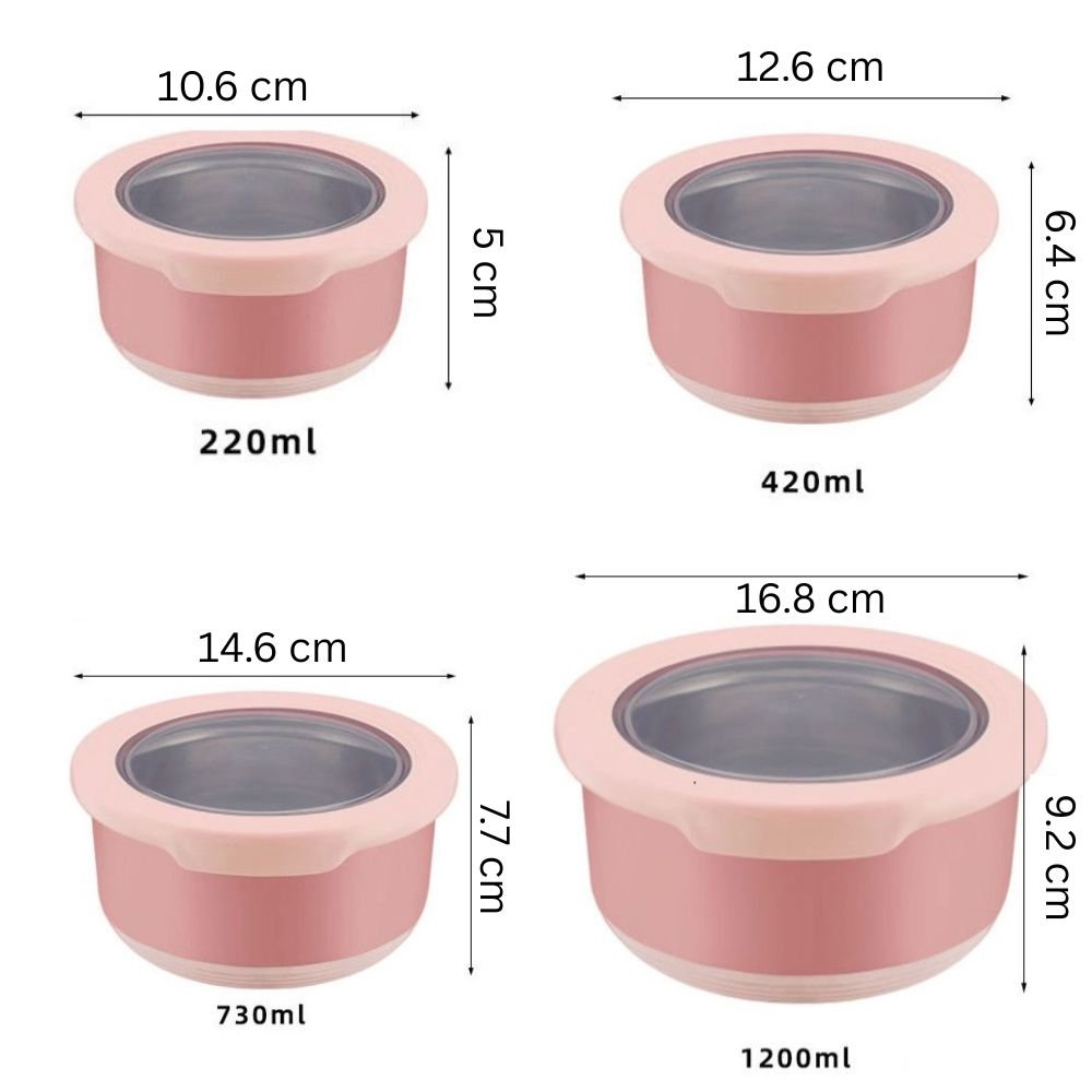 Leakproof Set of 4 Pink Bento Lunch Box Containers
