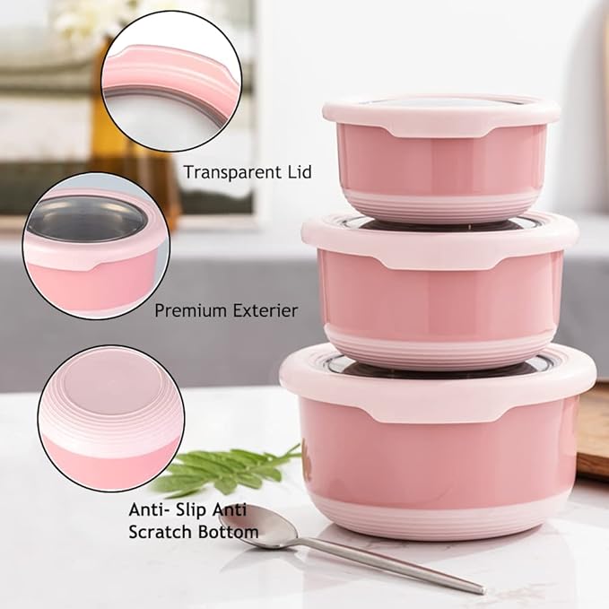 Leakproof Set of 4 Pink Bento Lunch Box Containers