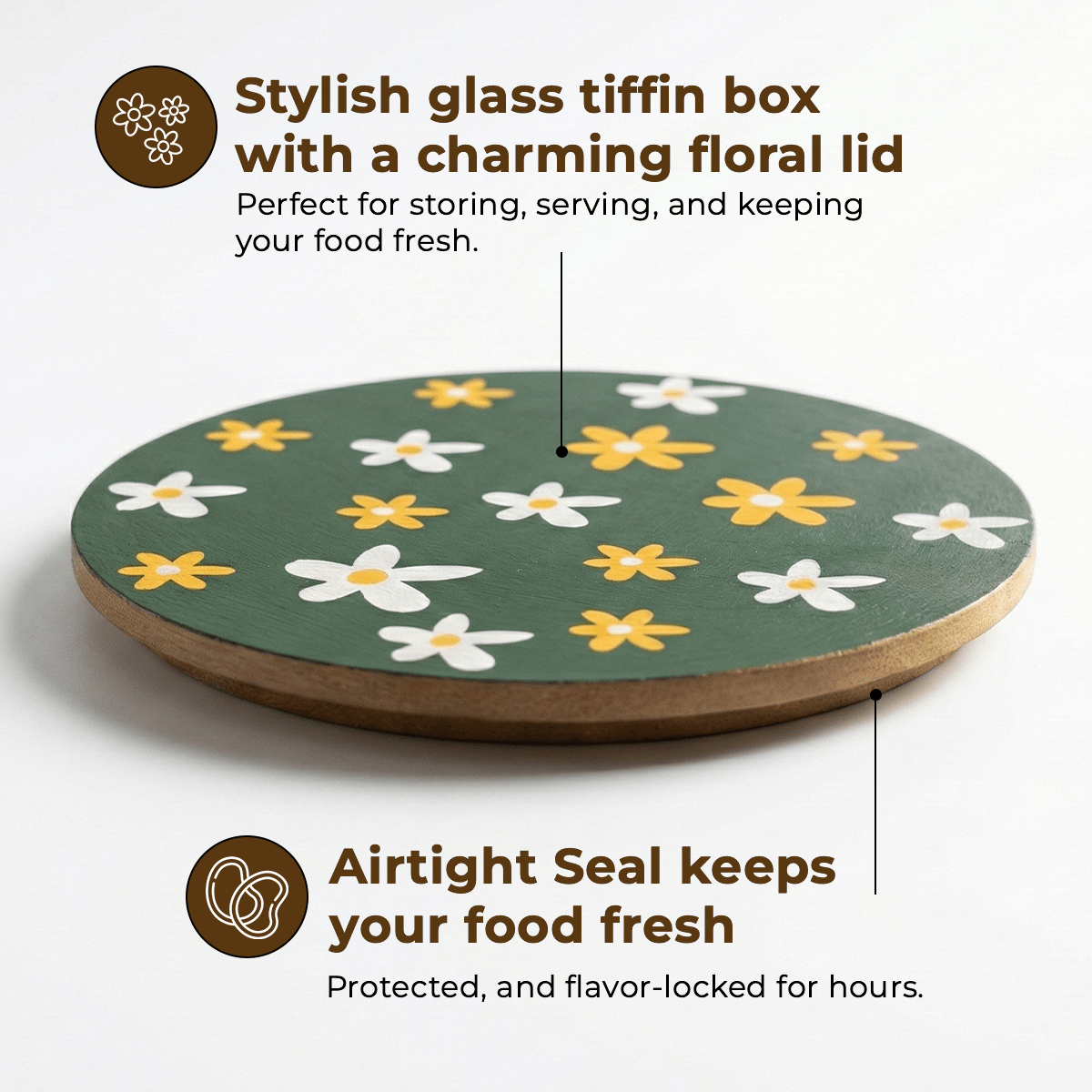 Round Borosilicate Glass Food Container with Printed Lid