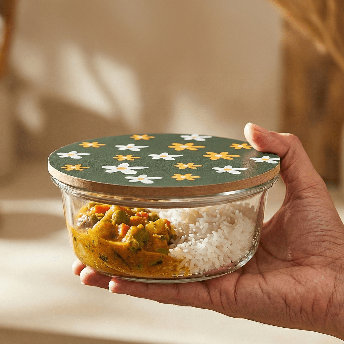 Round Borosilicate Glass Food Container with Printed Lid(400ml)