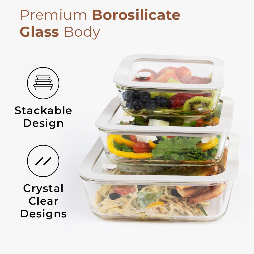 Square Borosilicate Glass Food Container with Vented Lid(1170ml)