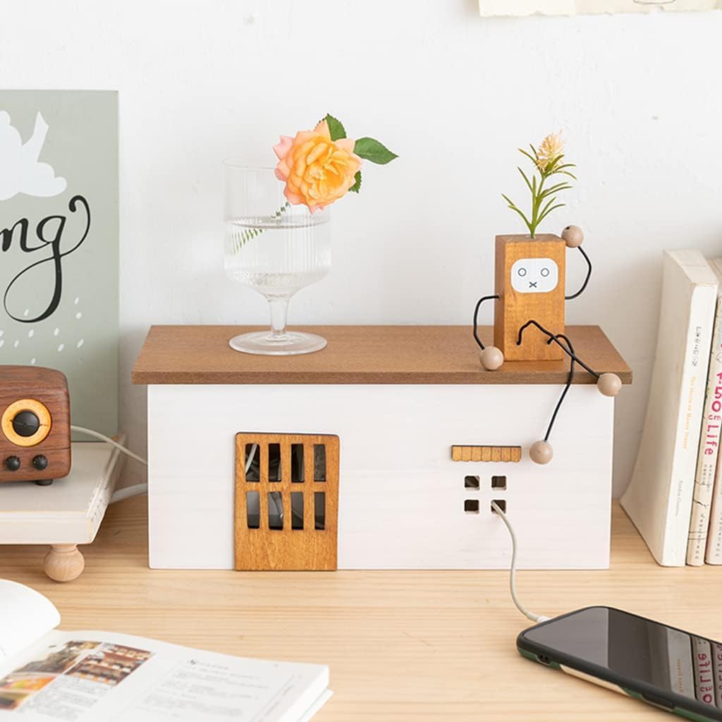 Minimalist Decorative Cord Storage Box with Wooden Lid