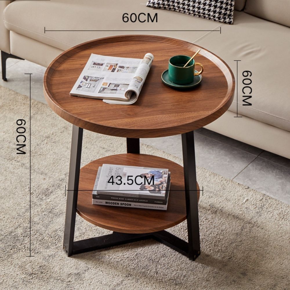 Modern Round Two-Tier Wooden Side Table