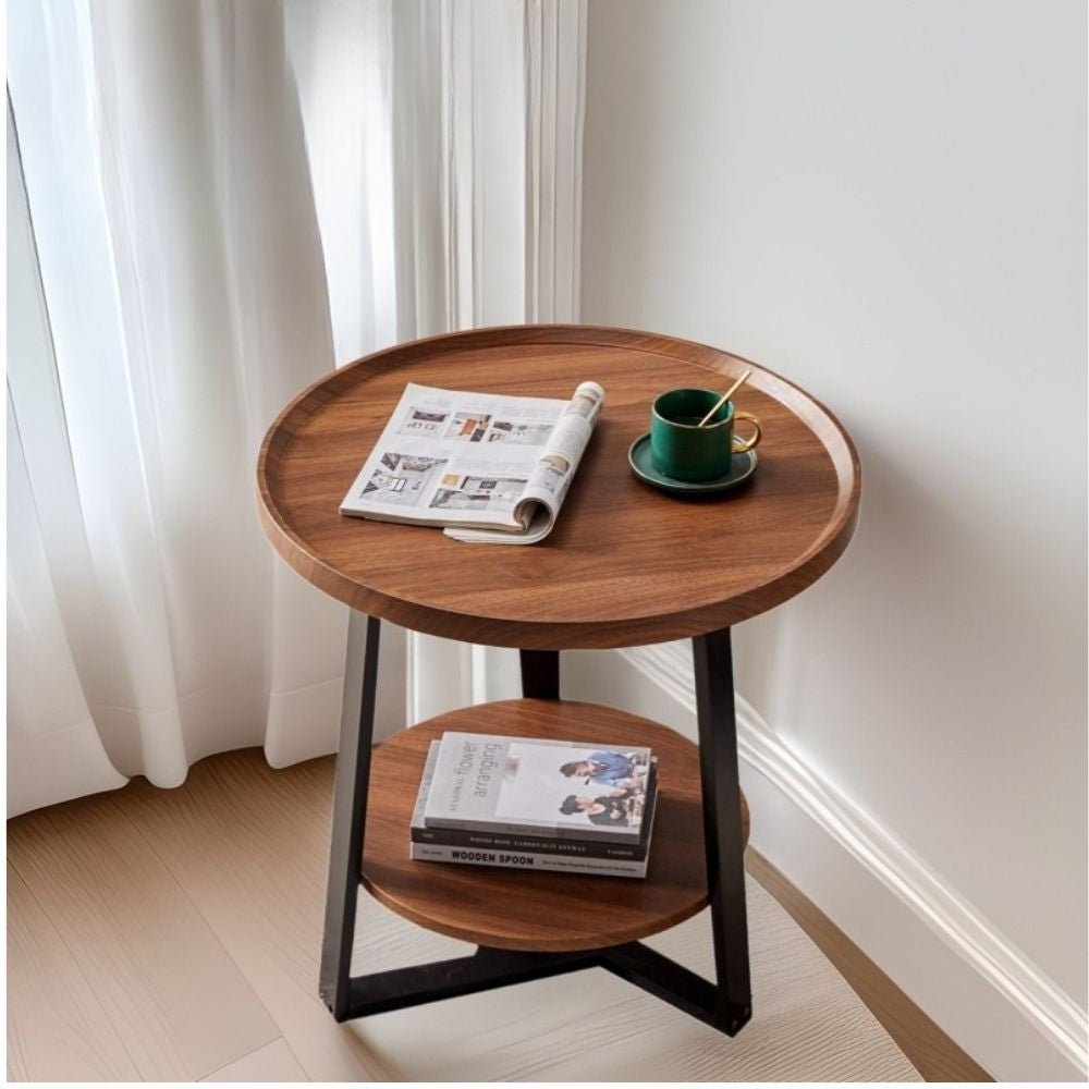 Modern Round Two-Tier Wooden Side Table