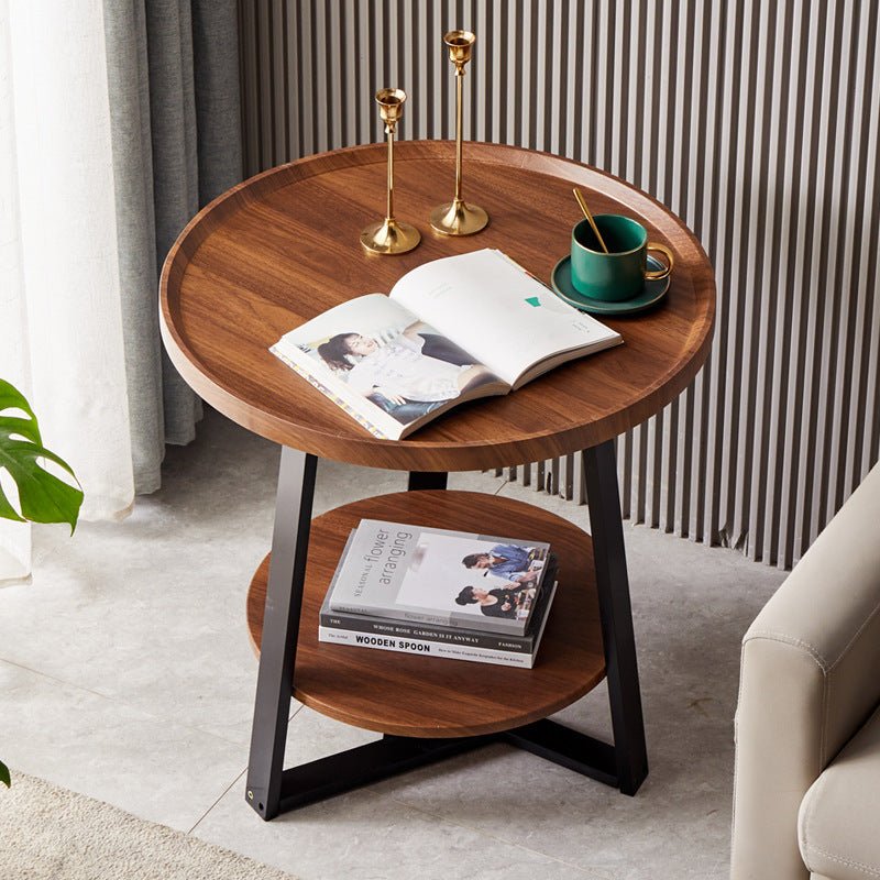 Modern Round Two-Tier Wooden Side Table