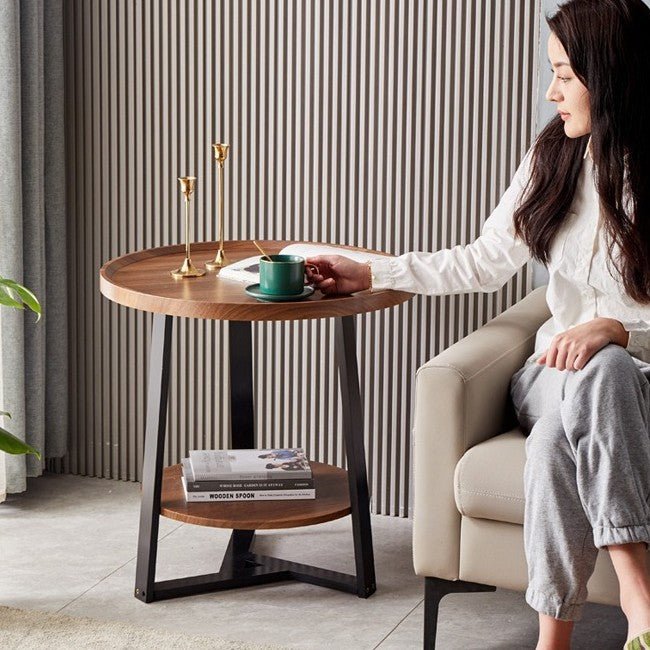 Modern Round Two-Tier Wooden Side Table