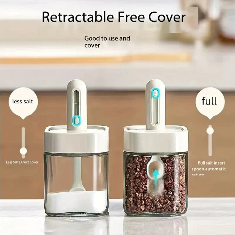 Moisture-Proof Sealed Scoop Square Seasoning Jar With Lid and Spoon