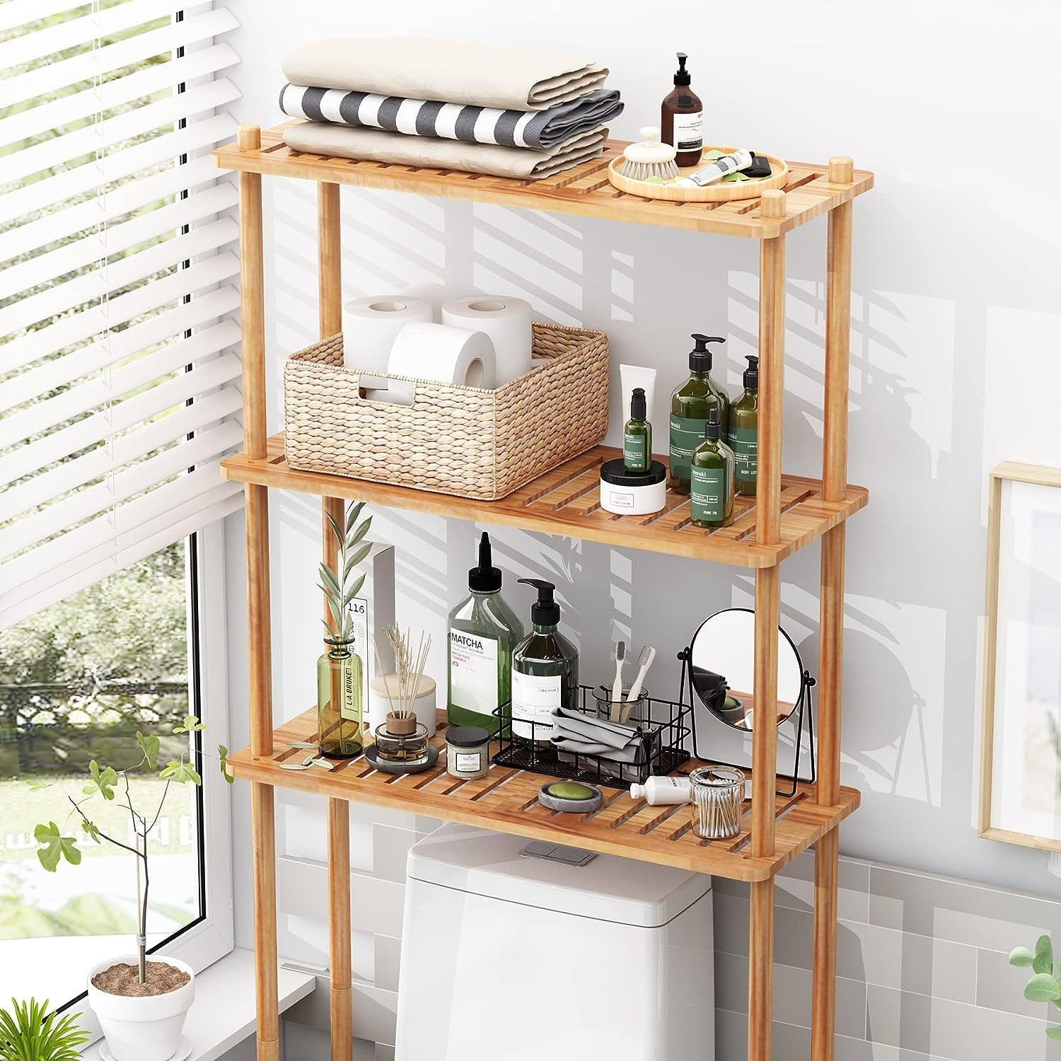 Bamboo Bathroom Storage Rack Over Toilet