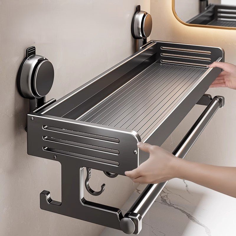 Heavy-Duty Suction Bathroom Storage Rack with Hooks