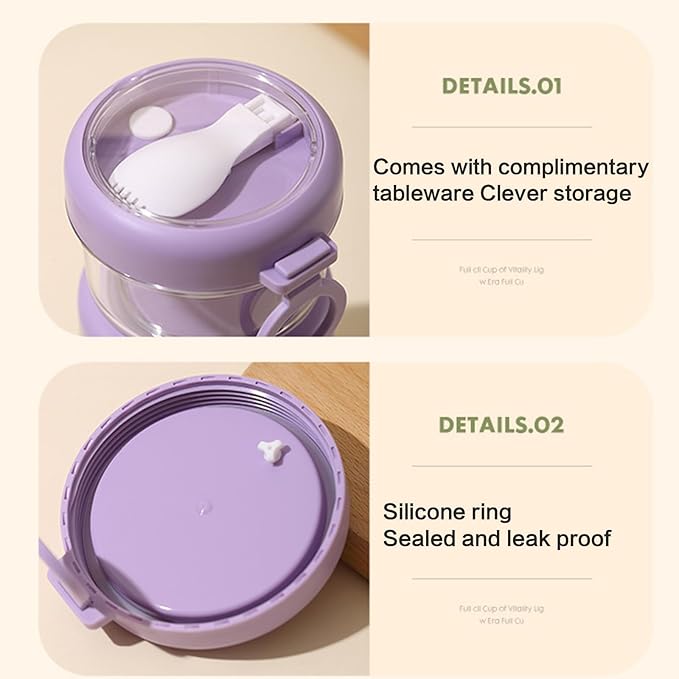 On-the-Go Salad and Yogurt Glass Cup with Leak-Proof Lid & Spoon