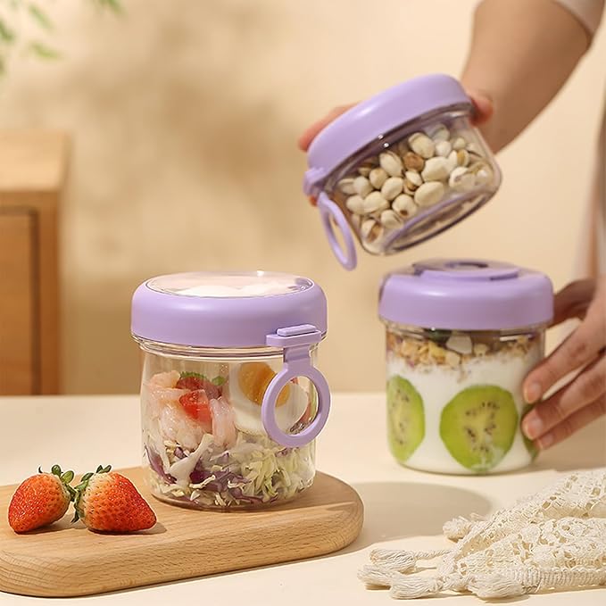 On-the-Go Salad and Yogurt Glass Cup with Leak-Proof Lid & Spoon