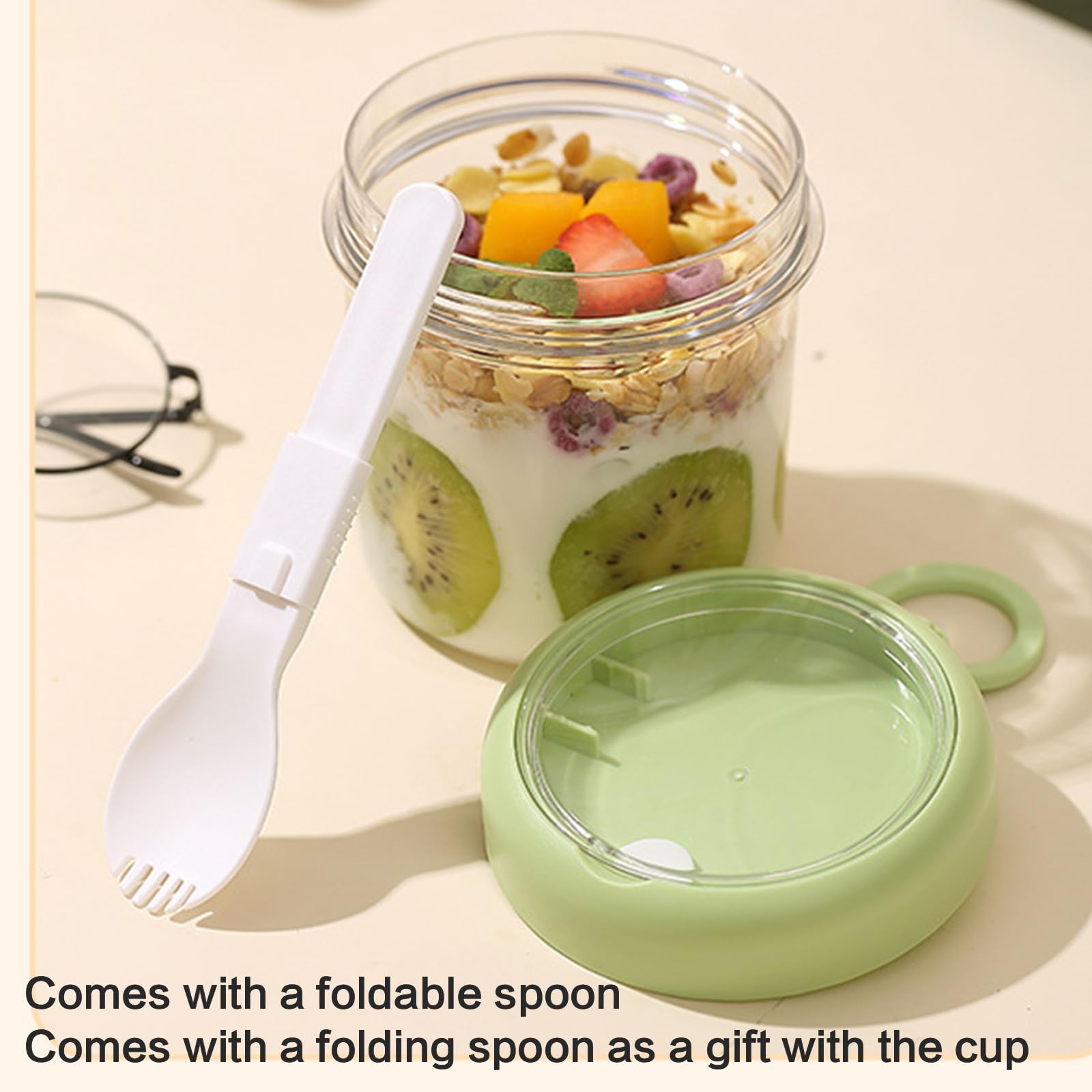On-the-Go Salad and Yogurt Glass Cup with Leak-Proof Lid & Spoon
