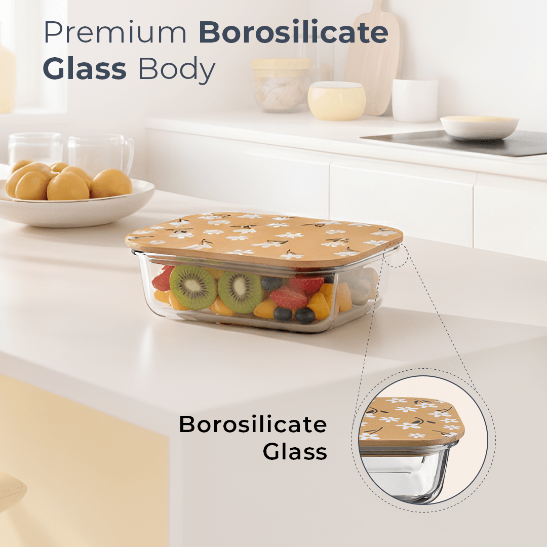 Premium Airtight Borosilicate Glass Food Container with Bamboo Lid